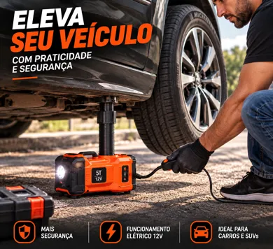 Macaco elétrico 12V elevando o veículo